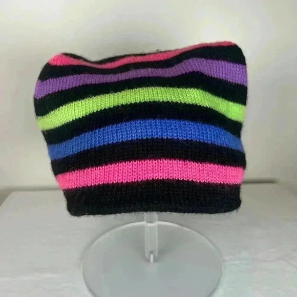 Vintage Meister Winter Hat Ski Hat Striped Stocking Hat 100% New Wool Unisex - Picture 6 of 9